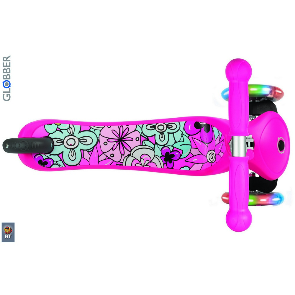 Самокат Globber Primo Fantasy 424-007 с 3 светящимися колесами Flowers Neon pink  